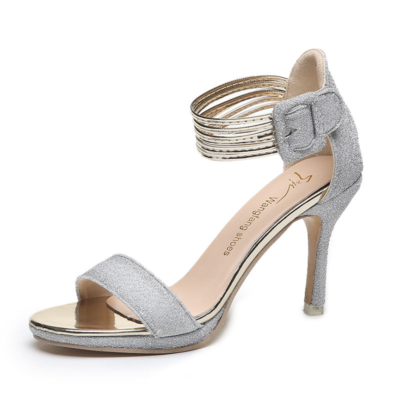 Shiny High Heels Buckle Toe